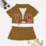 Custom Khaki Coral Red Cheerleading Uniform Set