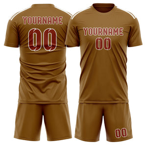 Custom Khaki Coral Red Soccer Jersey