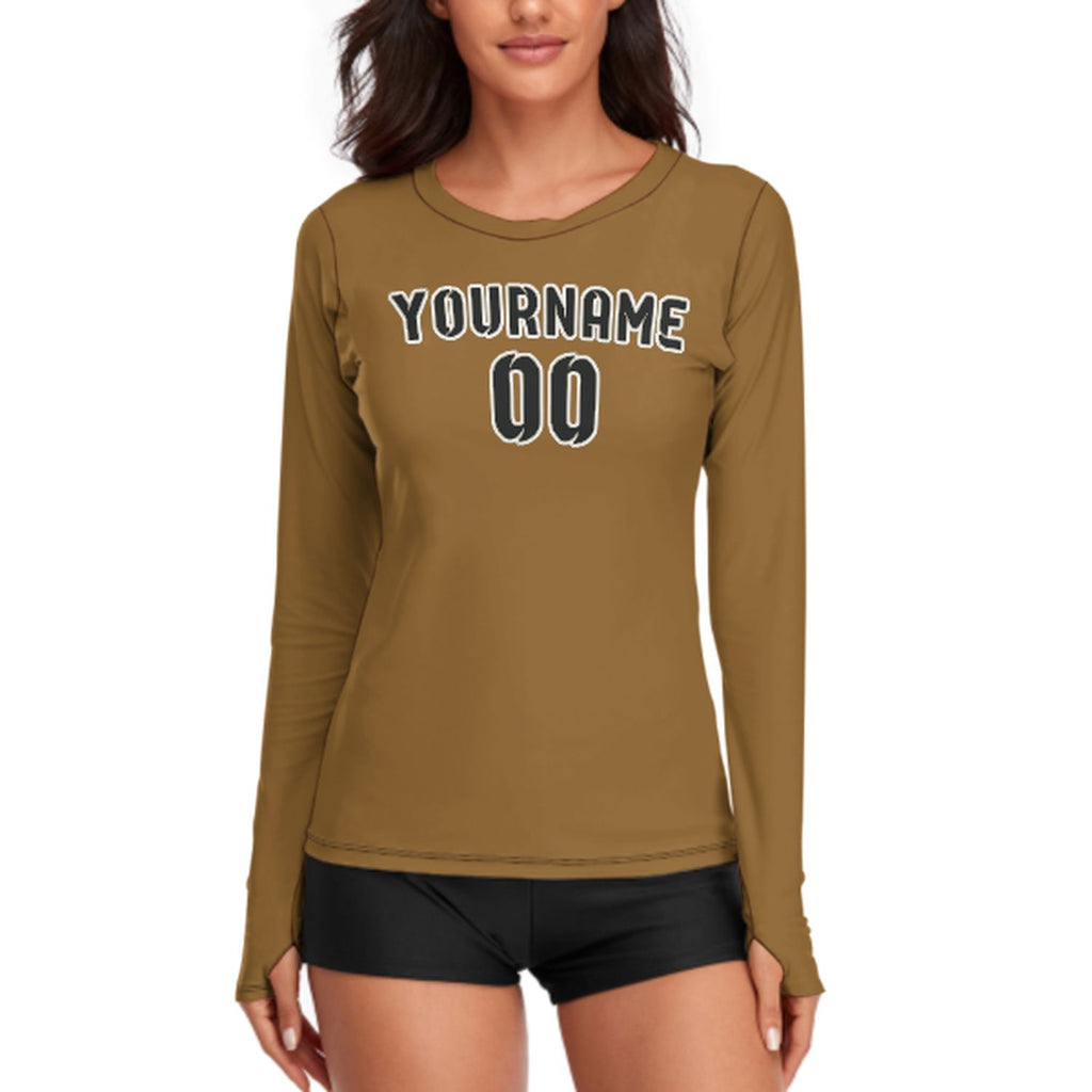 Custom Khaki Black Women's Long-Sleeve Shirt