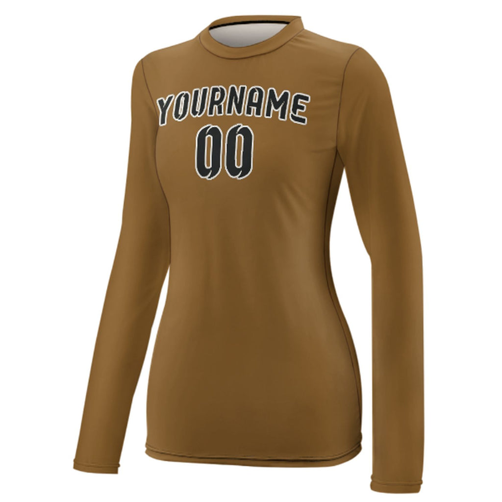 Custom Khaki Black Women's Long-Sleeve Shirt