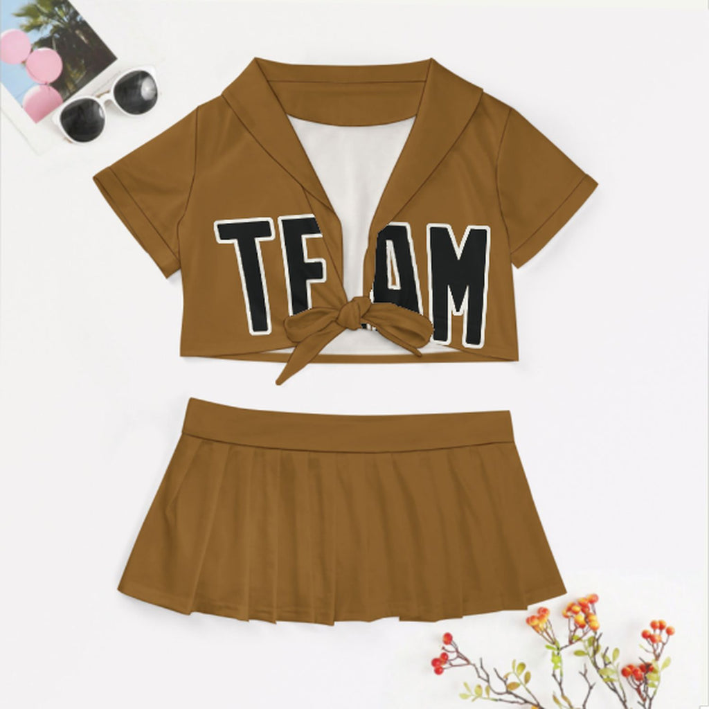 Custom Khaki Black Cheerleading Uniform Set