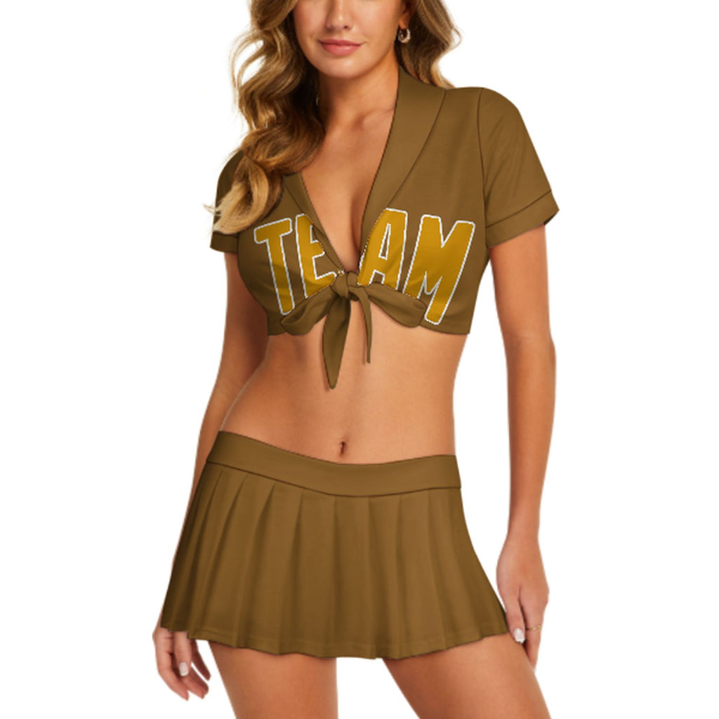 Custom Khaki Yellow Cheerleading Uniform Set