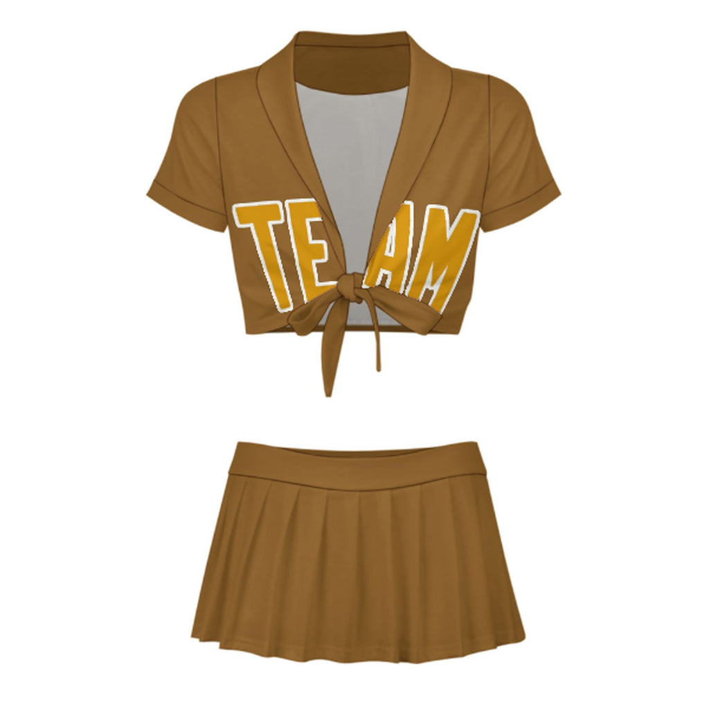 Custom Khaki Yellow Cheerleading Uniform Set