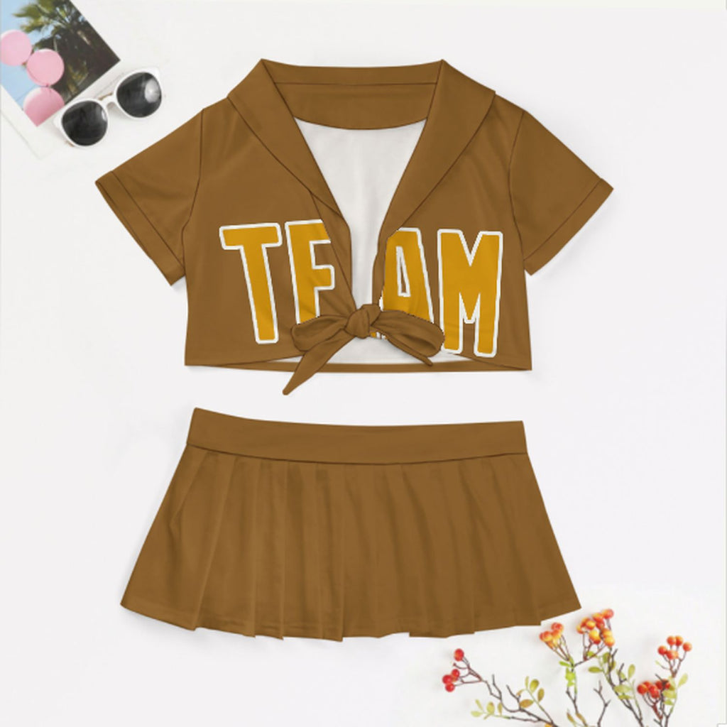 Custom Khaki Yellow Cheerleading Uniform Set