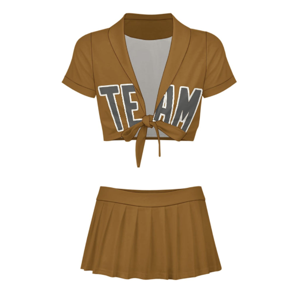 Custom Khaki Dark Grey Cheerleading Uniform Set