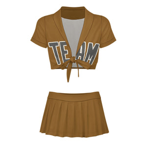 Custom Khaki Dark Grey Cheerleading Uniform Set
