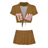 Custom Khaki Light Pink Cheerleading Uniform Set