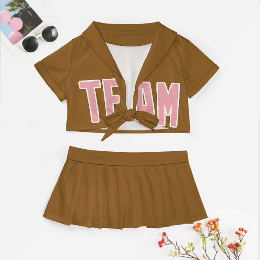 Custom Khaki Light Pink Cheerleading Uniform Set
