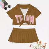 Custom Khaki Light Pink Cheerleading Uniform Set