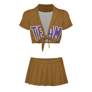 Custom Khaki Light Purple Cheerleading Uniform Set