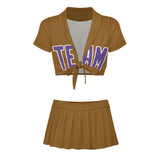 Custom Khaki Light Purple Cheerleading Uniform Set