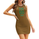 Custom Khaki Emerald Green Sleeveless Vest Dress