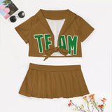 Custom Khaki Emerald Green Cheerleading Uniform Set