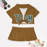 Custom Khaki Blue Green Cheerleading Uniform Set