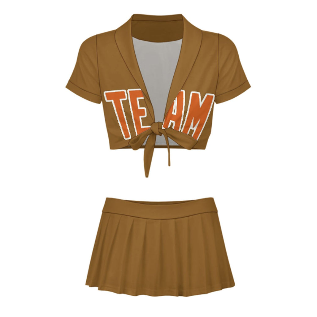Custom Khaki Orange Cheerleading Uniform Set