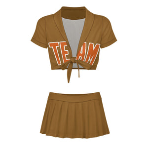 Custom Khaki Orange Cheerleading Uniform Set