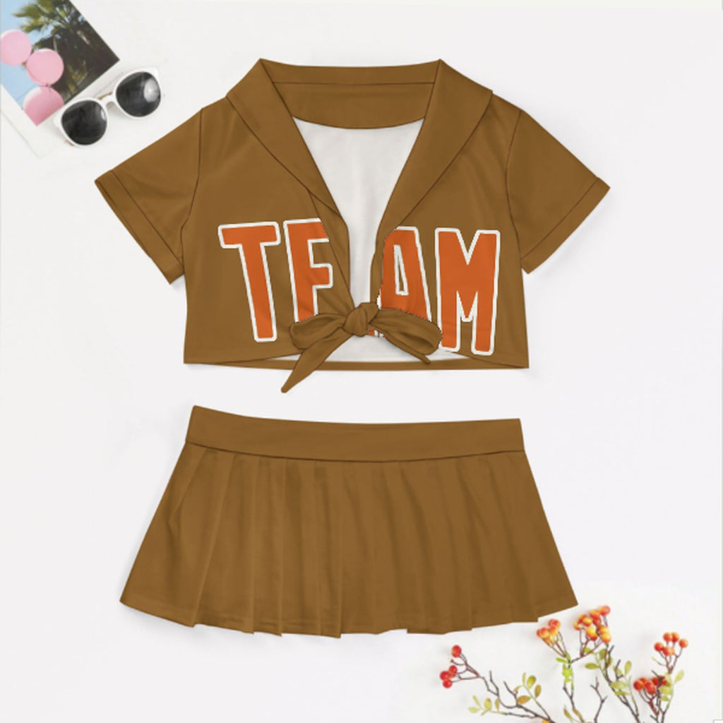 Custom Khaki Orange Cheerleading Uniform Set
