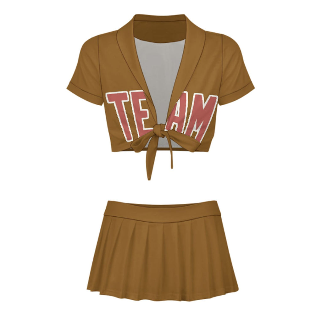 Custom Khaki Copper Rose Cheerleading Uniform Set