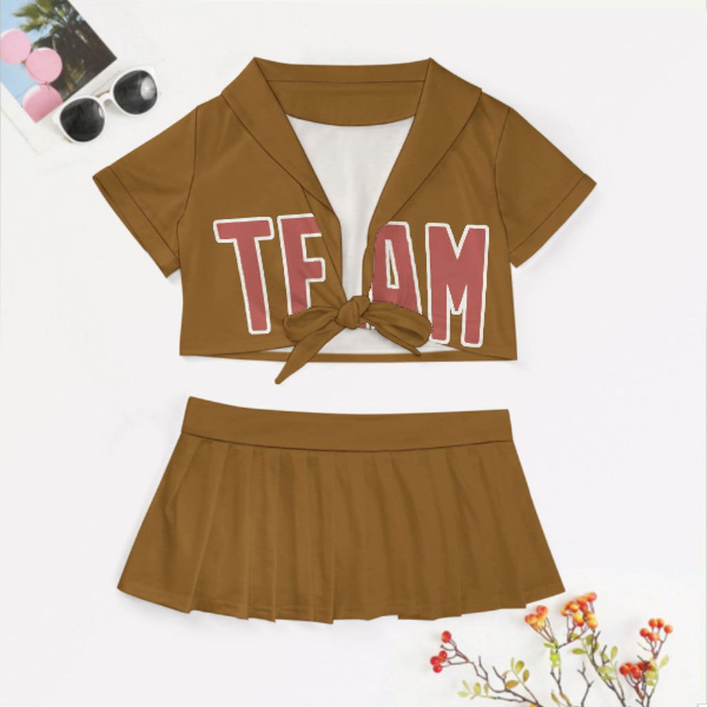 Custom Khaki Copper Rose Cheerleading Uniform Set
