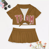 Custom Khaki Copper Rose Cheerleading Uniform Set