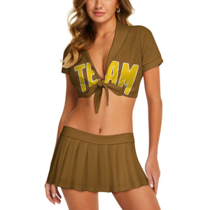 Custom Khaki Gold Cheerleading Uniform Set