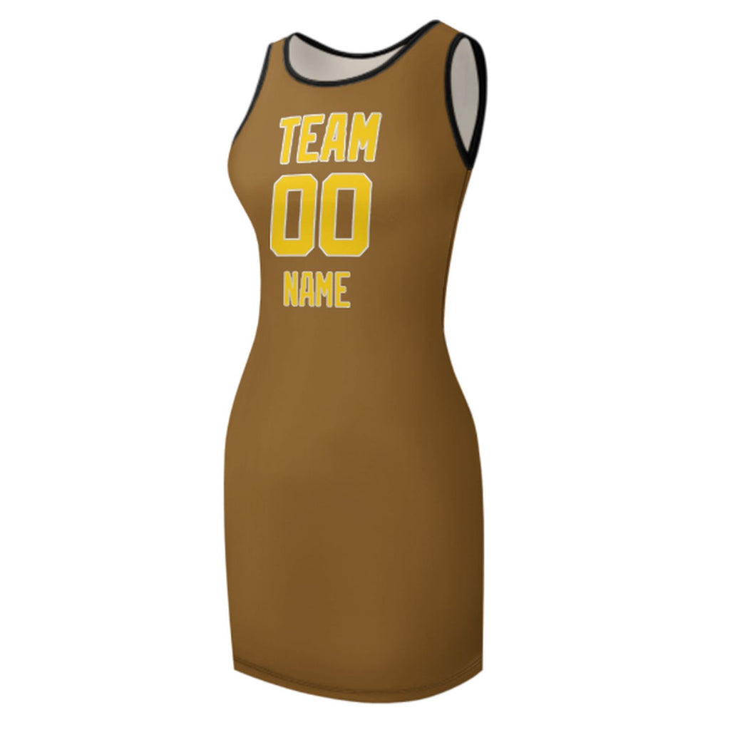 Custom Khaki Gold Sleeveless Vest Dress