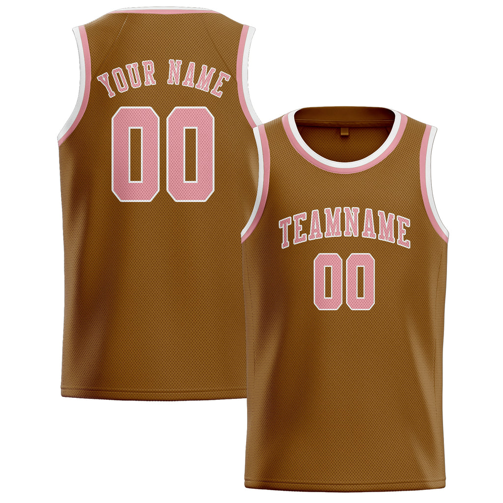 Custom Khaki & Light Pink Colors Design Sports Basketball Jersey
