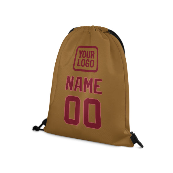 Custom Khaki Crimson Red Drawstring Bag