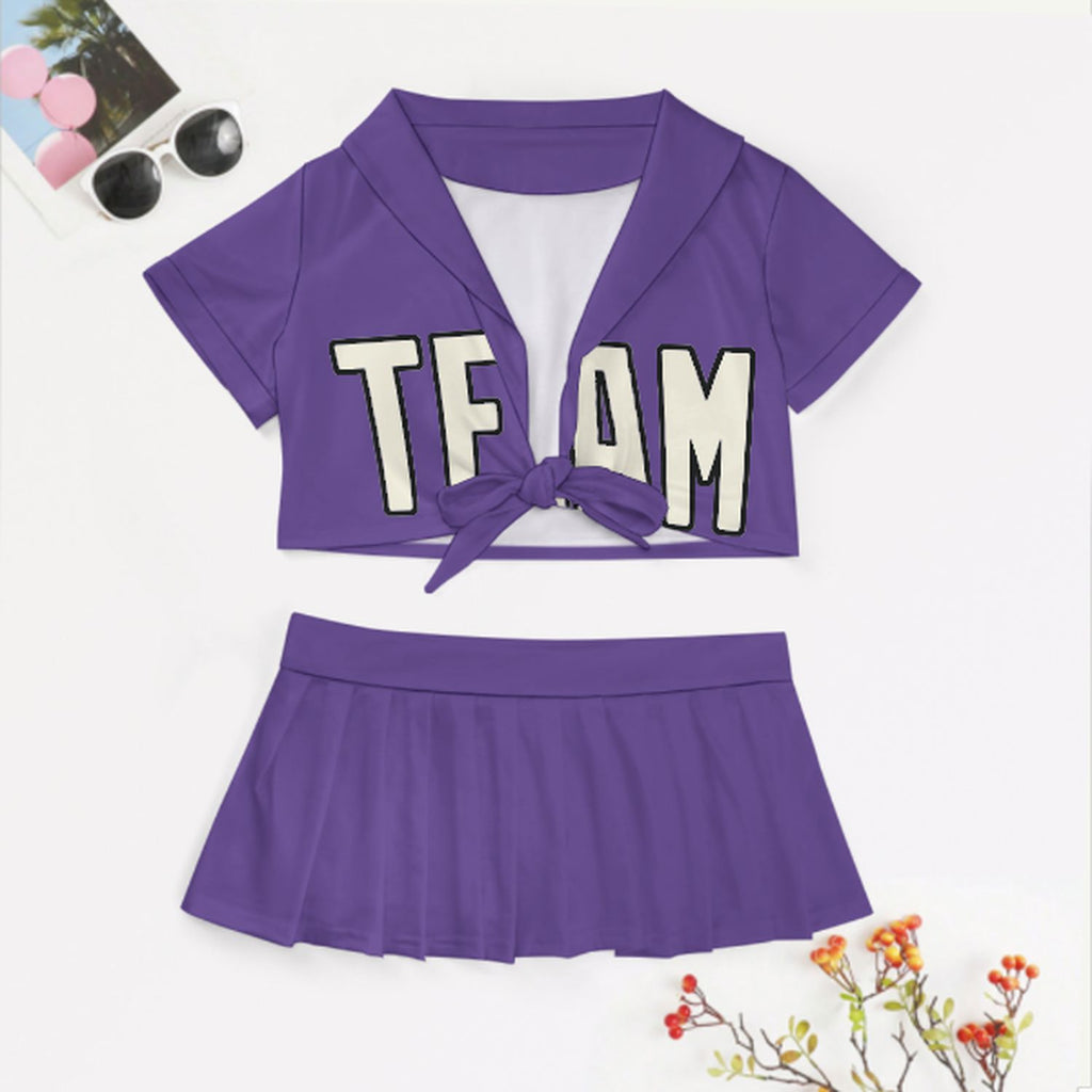 Custom Light Purple Cream Cheerleading Uniform Set