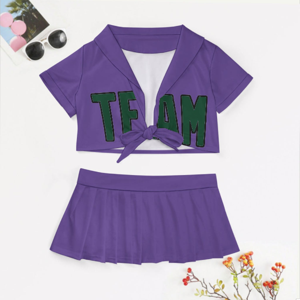 Custom Light Purple Green Cheerleading Uniform Set