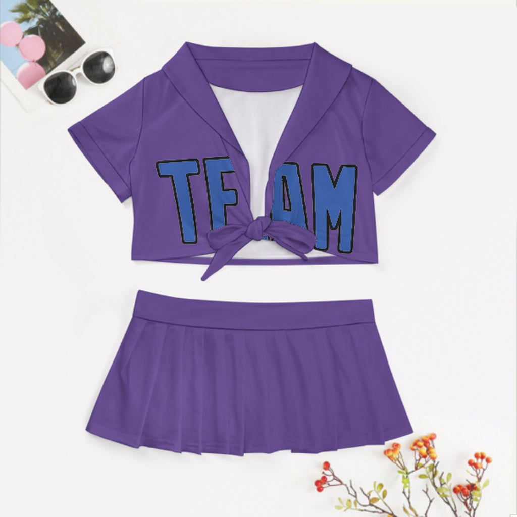 Custom Light Purple Sky Blue Cheerleading Uniform Set