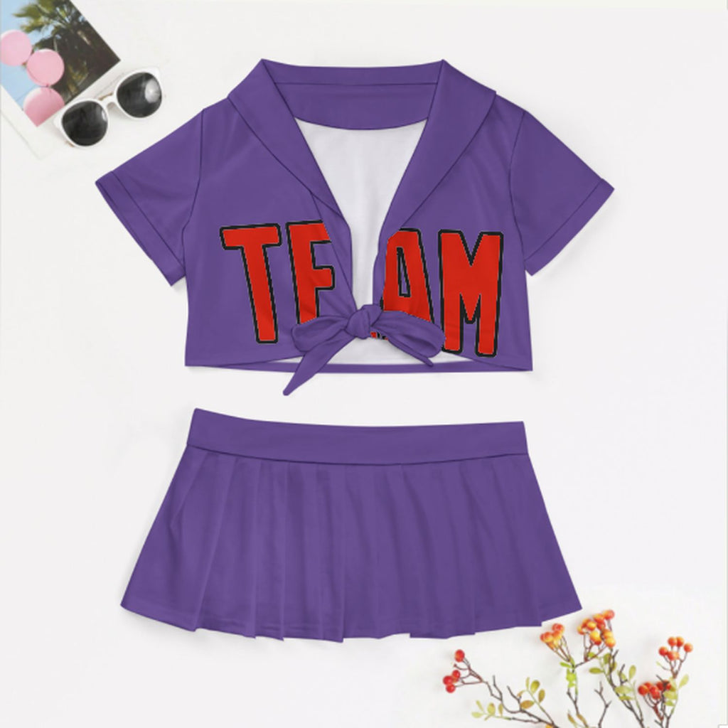 Custom Light Purple Orange Red Cheerleading Uniform Set