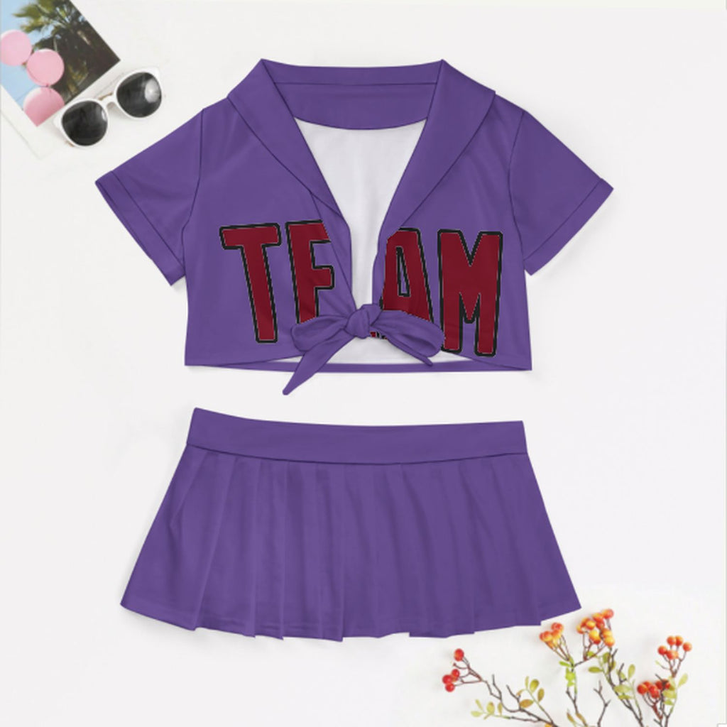 Custom Light Purple Crimson Red Cheerleading Uniform Set