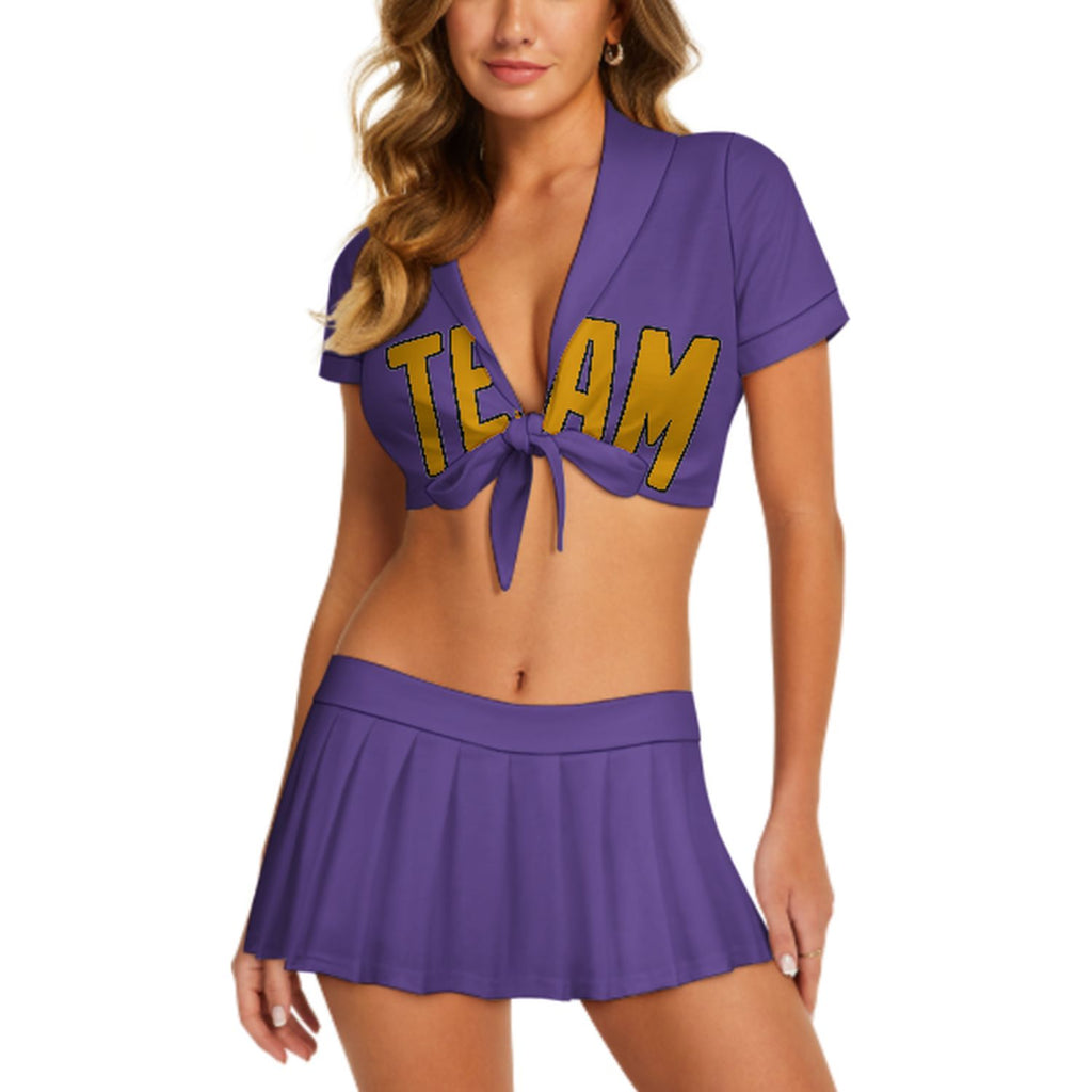 Custom Light Purple Yellow Cheerleading Uniform Set