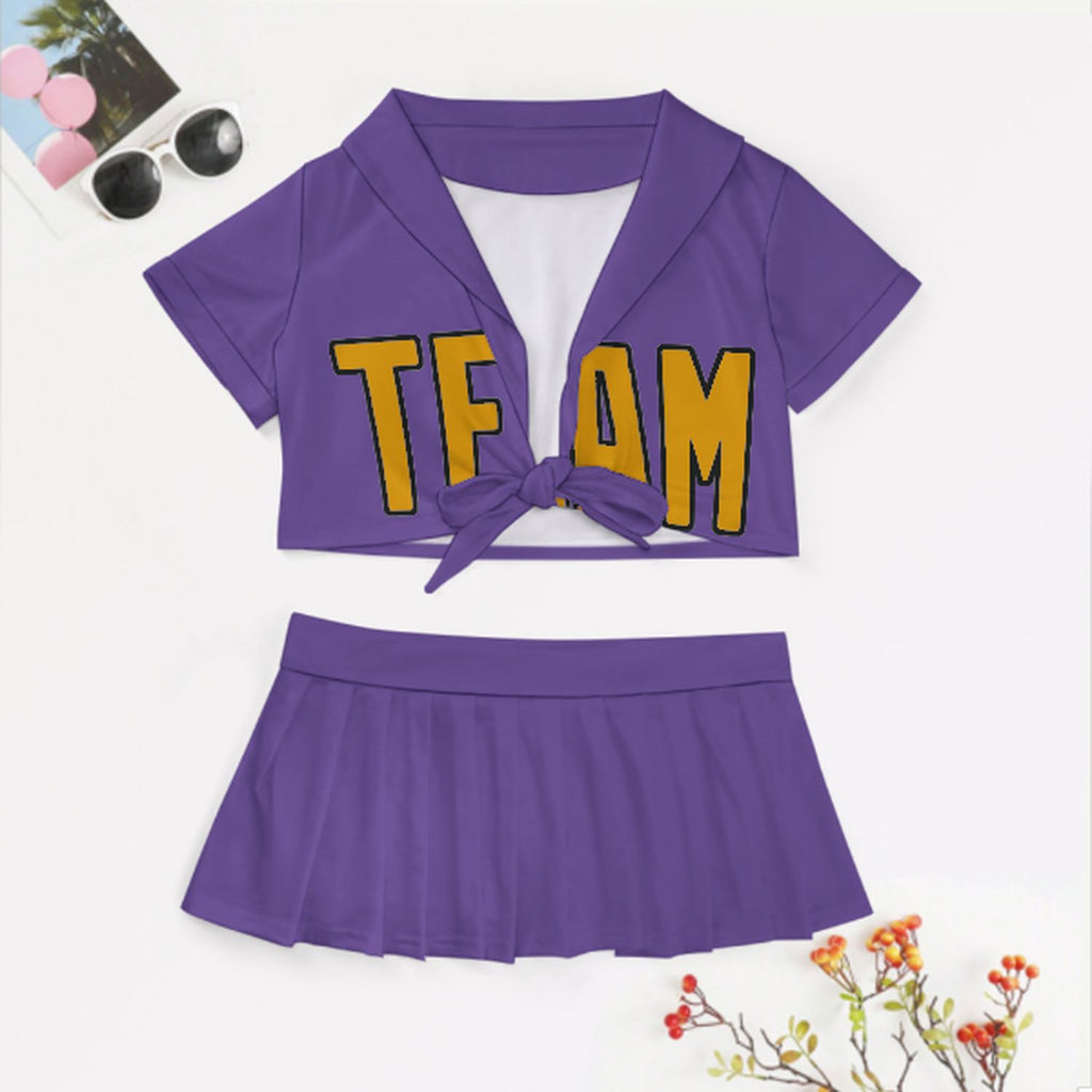 Custom Light Purple Yellow Cheerleading Uniform Set
