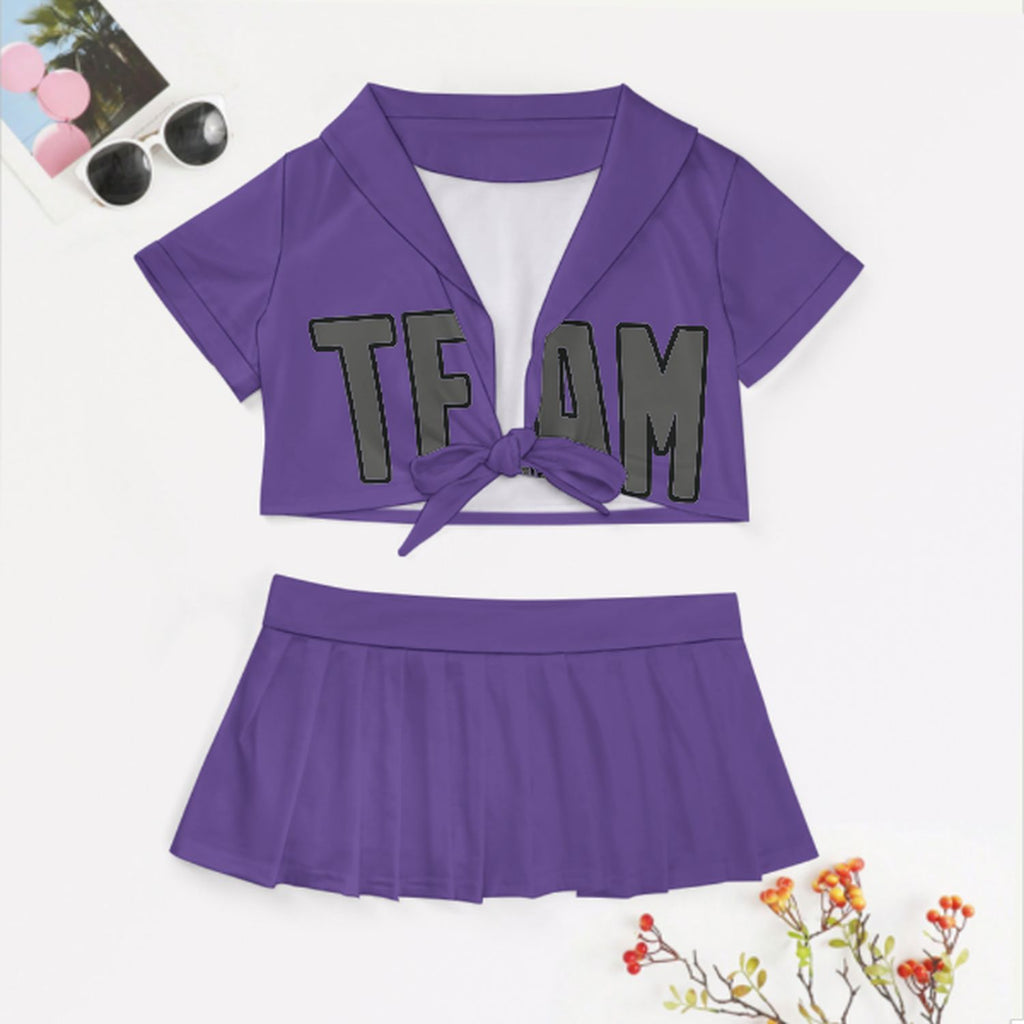 Custom Light Purple Dark Grey Cheerleading Uniform Set
