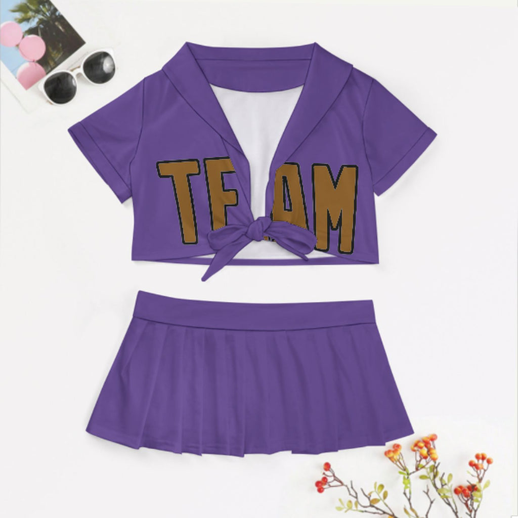 Custom Light Purple Khaki Cheerleading Uniform Set