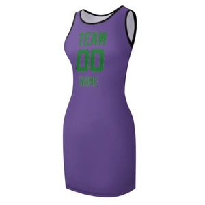Custom Light Purple Emerald Green Sleeveless Vest Dress