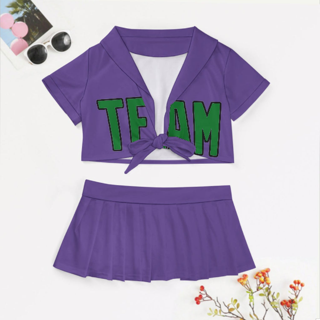 Custom Light Purple Emerald Green Cheerleading Uniform Set
