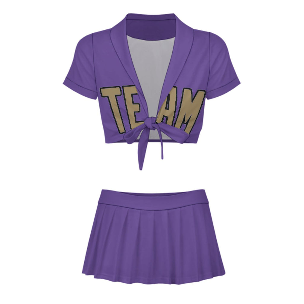 Custom Light Purple Light Khaki Cheerleading Uniform Set