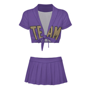 Custom Light Purple Light Khaki Cheerleading Uniform Set