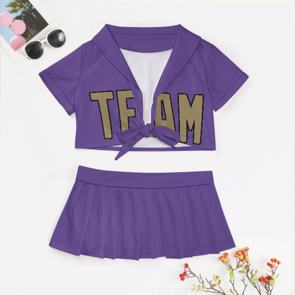 Custom Light Purple Light Khaki Cheerleading Uniform Set