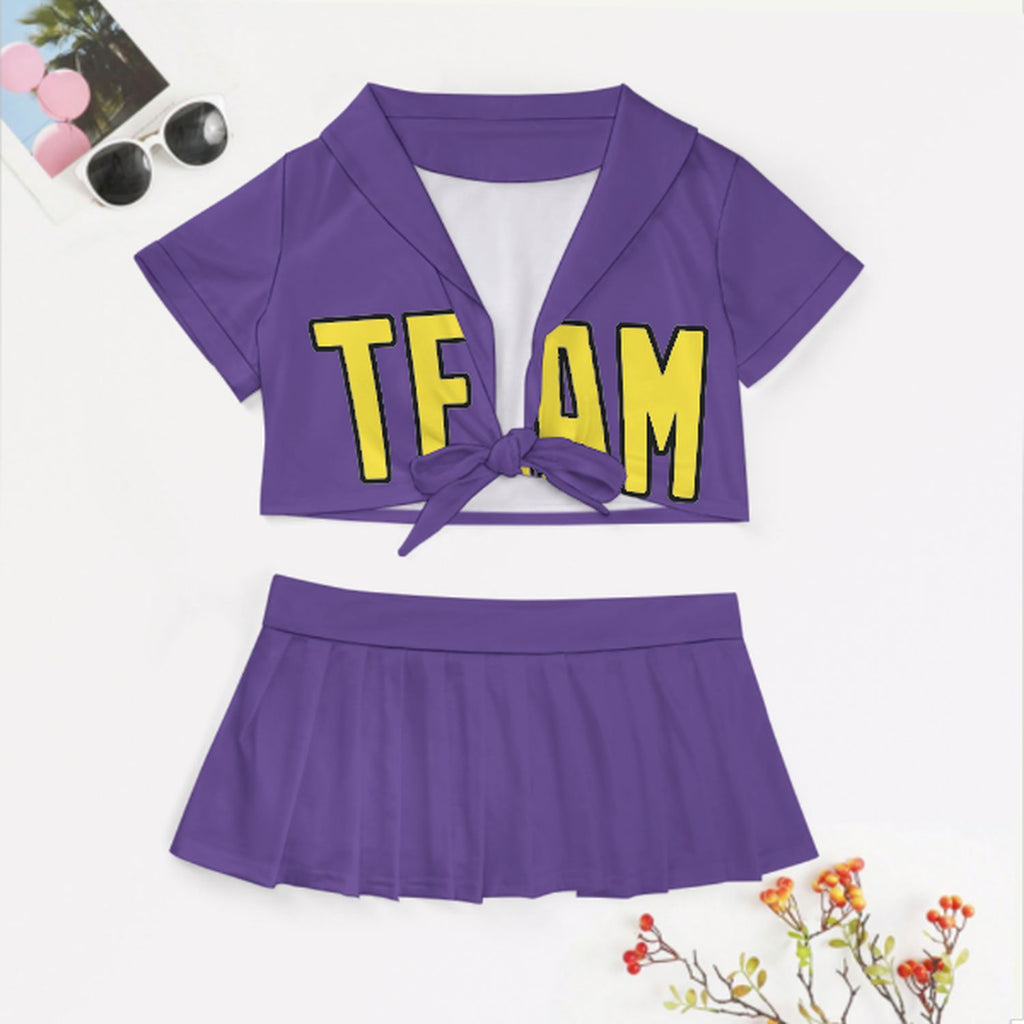 Custom Light Purple Light Yellow Cheerleading Uniform Set