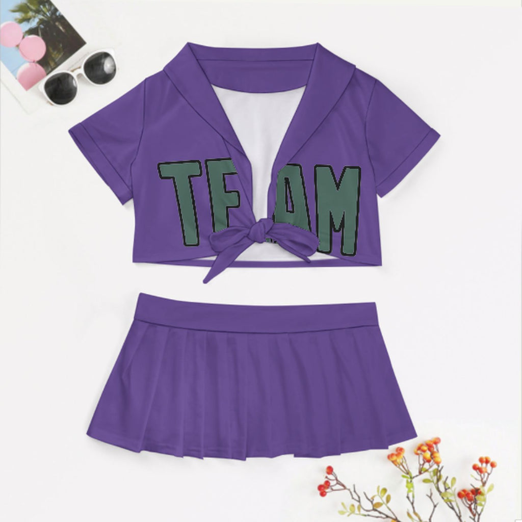 Custom Light Purple Blue Green Cheerleading Uniform Set