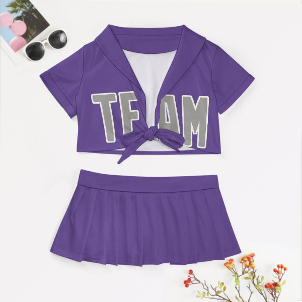 Custom Light Purple Gray Cheerleading Uniform Set