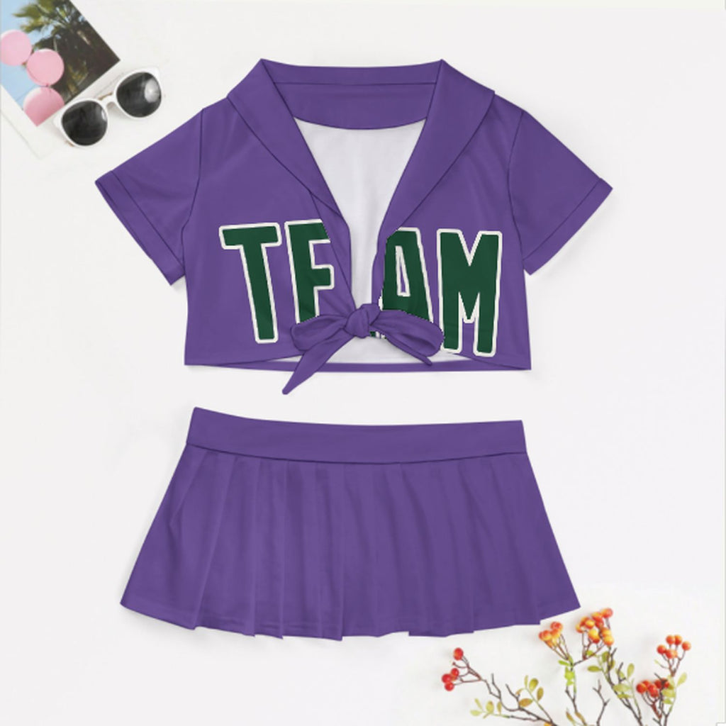 Custom Light Purple Green Cheerleading Uniform Set