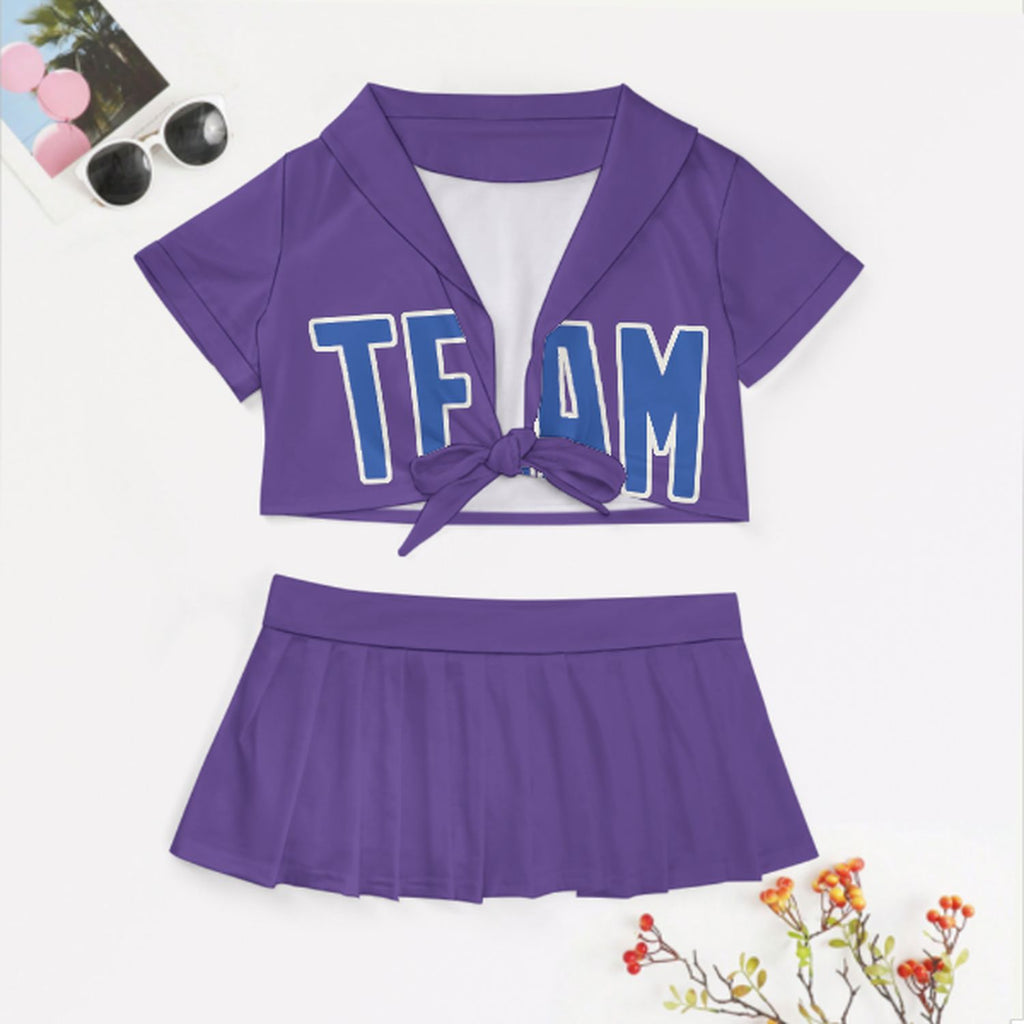 Custom Light Purple Sky Blue Cheerleading Uniform Set