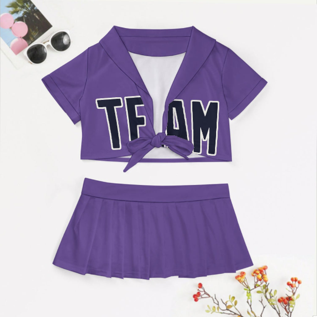 Custom Light Purple Navy Cheerleading Uniform Set