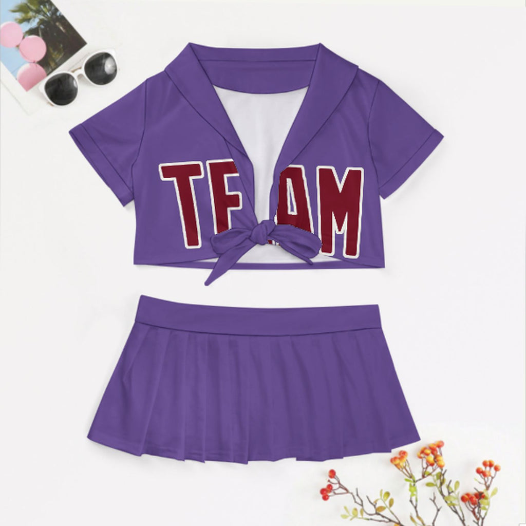 Custom Light Purple Crimson Red Cheerleading Uniform Set
