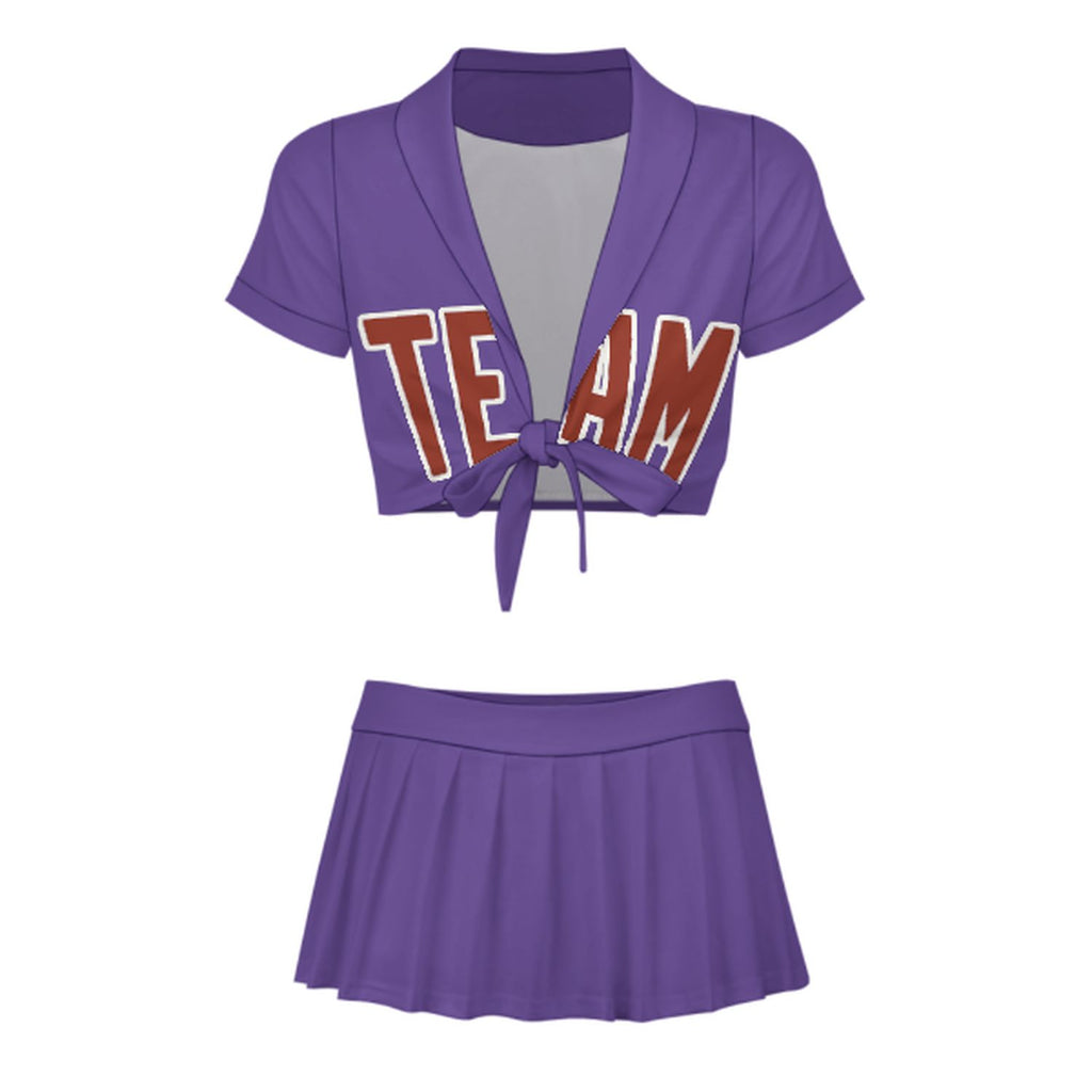 Custom Light Purple Coral Red Cheerleading Uniform Set